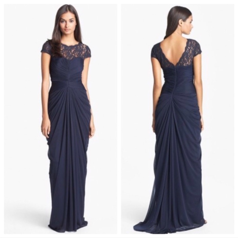 Adrianna Papell Rouched Short Sleeve Lace Party Gown Sz 16